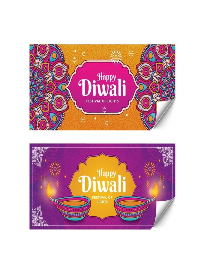 D2C Happy Diwali Stickers - Festival of Lights Decorative Labels | 4.3x1.8 Inch Gift Wrap Stickers | Deepavali Diya Design for Indian Festival Celebration | Pack of 72 Self Adhesive Stickers - Image 1